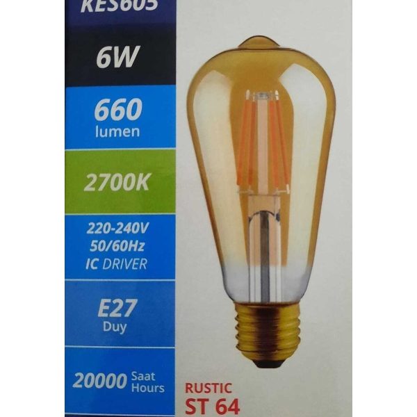 K2 Led Gün Işığı Kes 605 Fılament Bulb 2700 K 660 Lumen