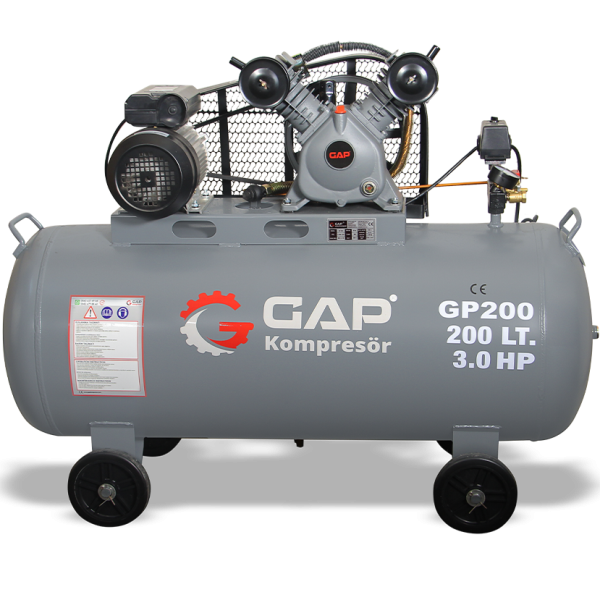 GP200 - 200 Lt 2 Kafa 8 Bar 3 Hp Pistonlu Hava Kompresörü